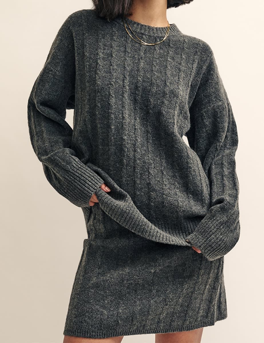 Grey Cable Knit Mini Skirt