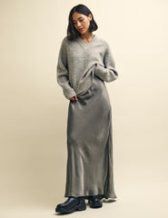 Grey V-Neck Knitted Jumper
