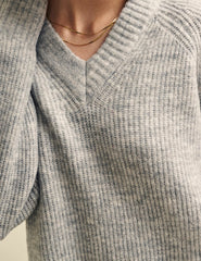 Grey V-Neck Knitted Jumper