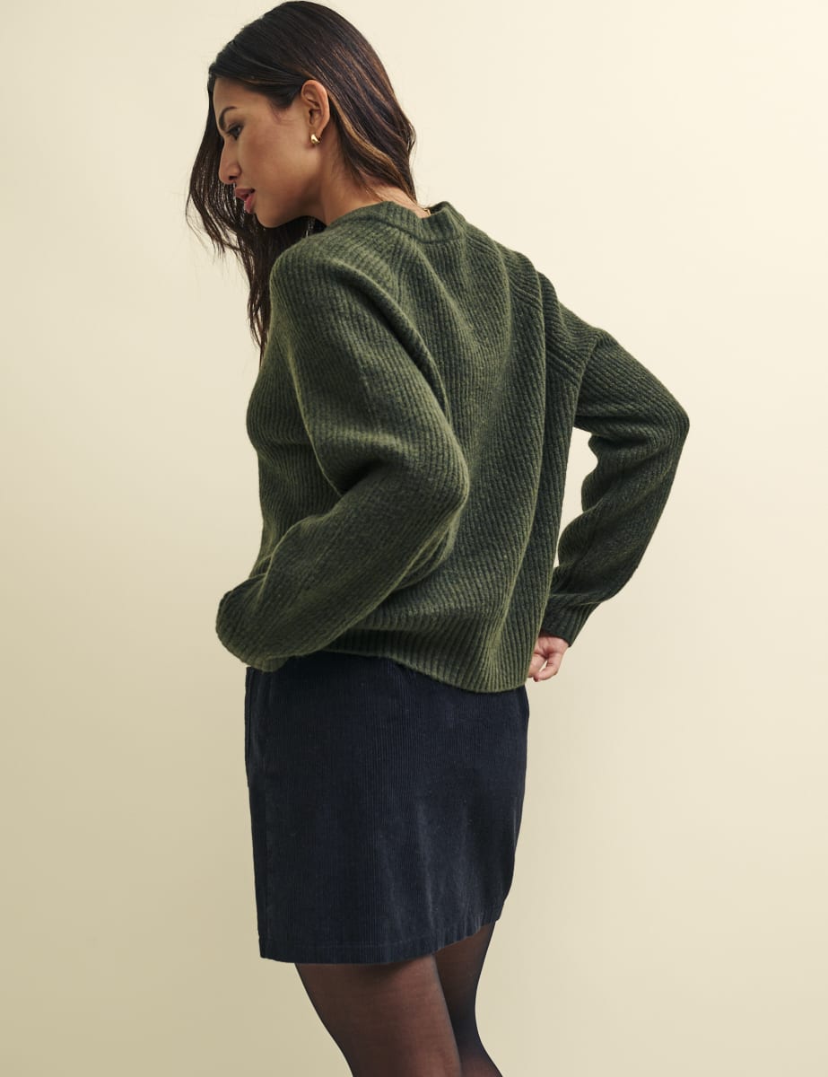 Khaki Green V-Neck Knitted Jumper