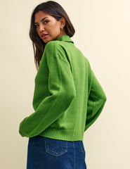 Green Open Collar Knitted Jumper