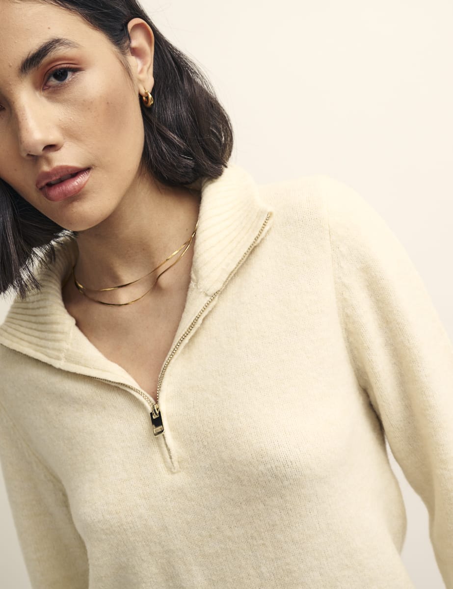Cream Fluffy Half Zip Jumper