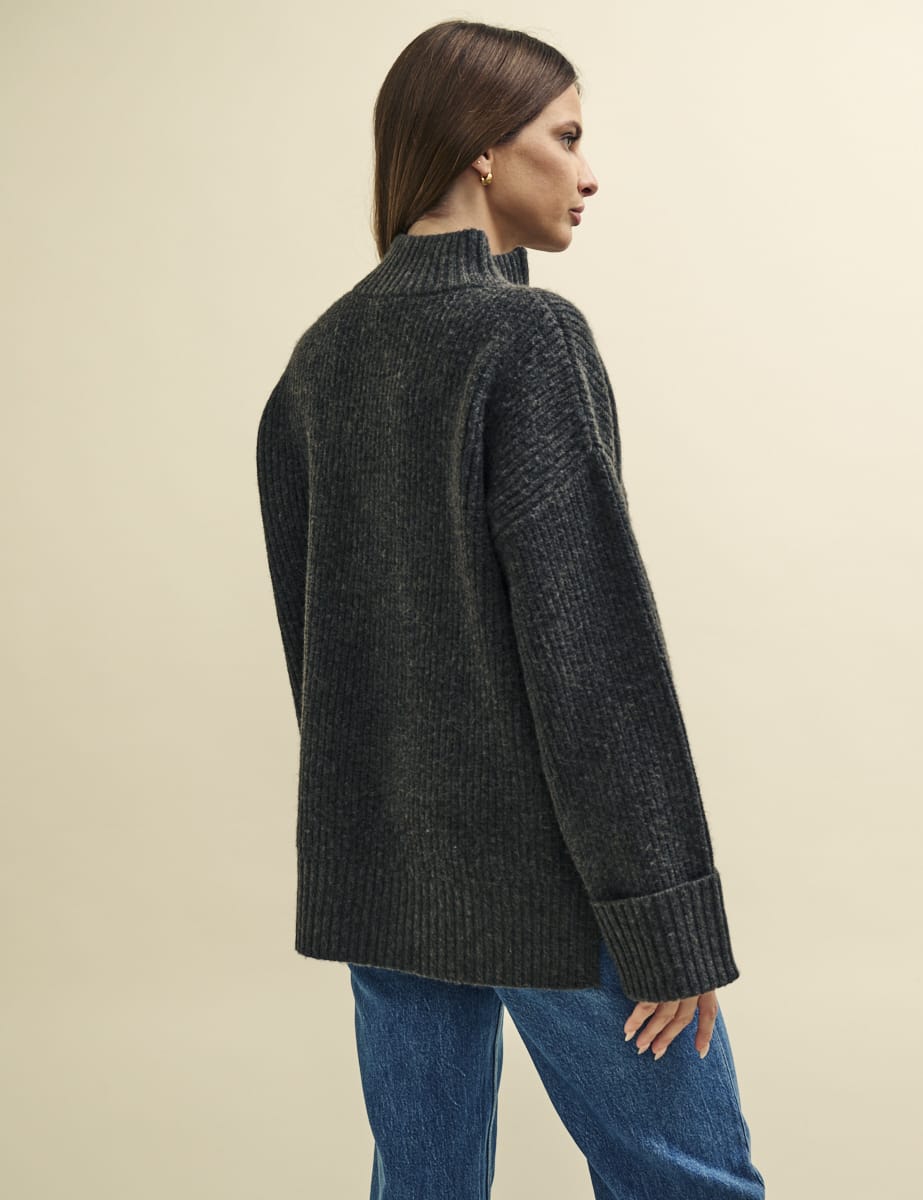 Grey Half Zip Oversized Knitted Jumper