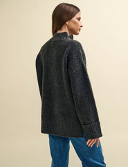 Grey Half Zip Oversized Knitted Jumper
