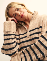 Fearne Cotton Camel Stripe Oversized Half Zip Knitted Jumper
