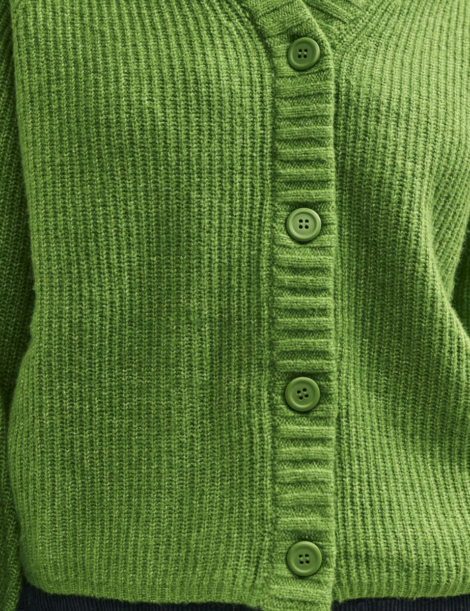 Green Rib Knit V-Neck Button-Up Cardigan