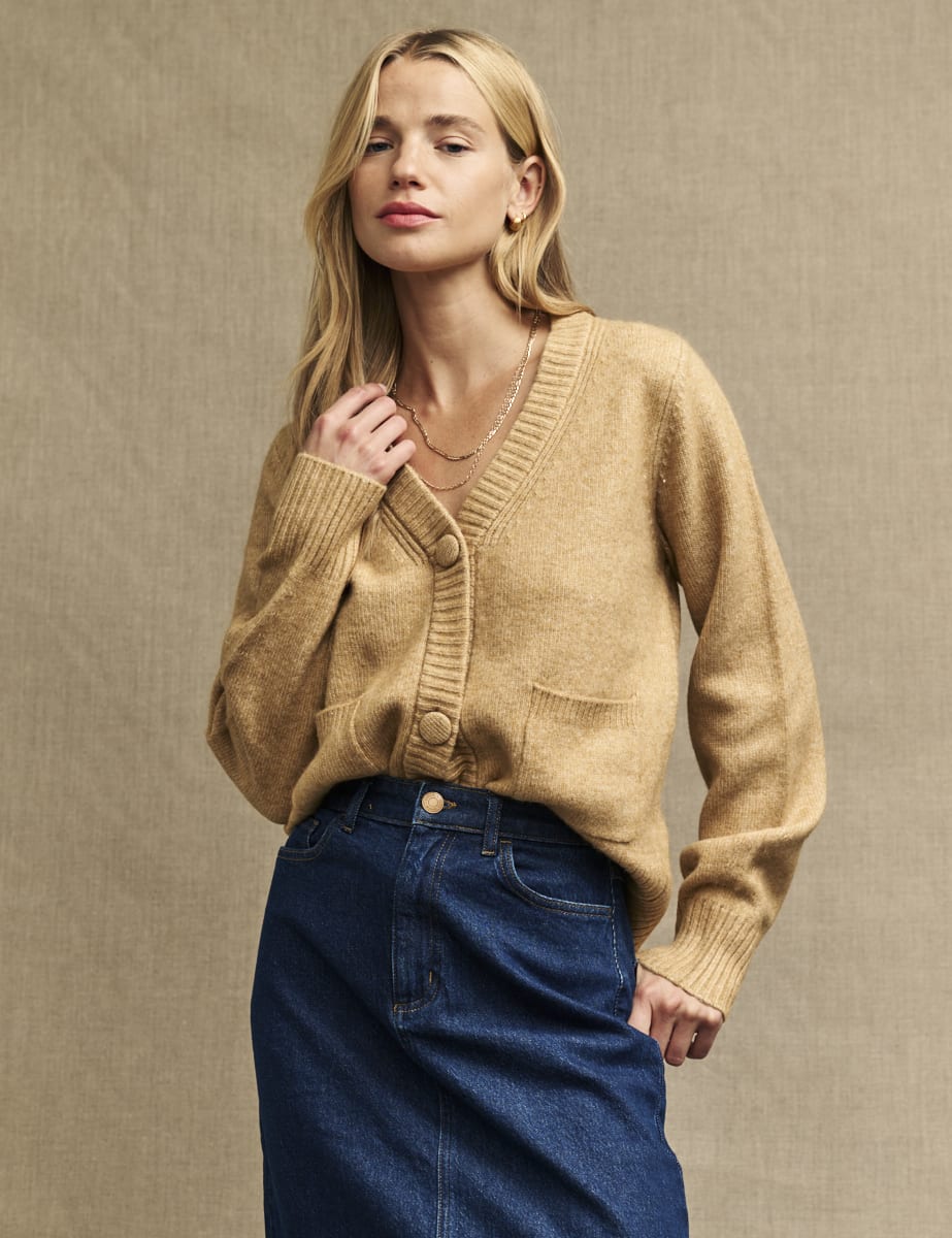 Camel Pocket Detail Knitted Cardigan