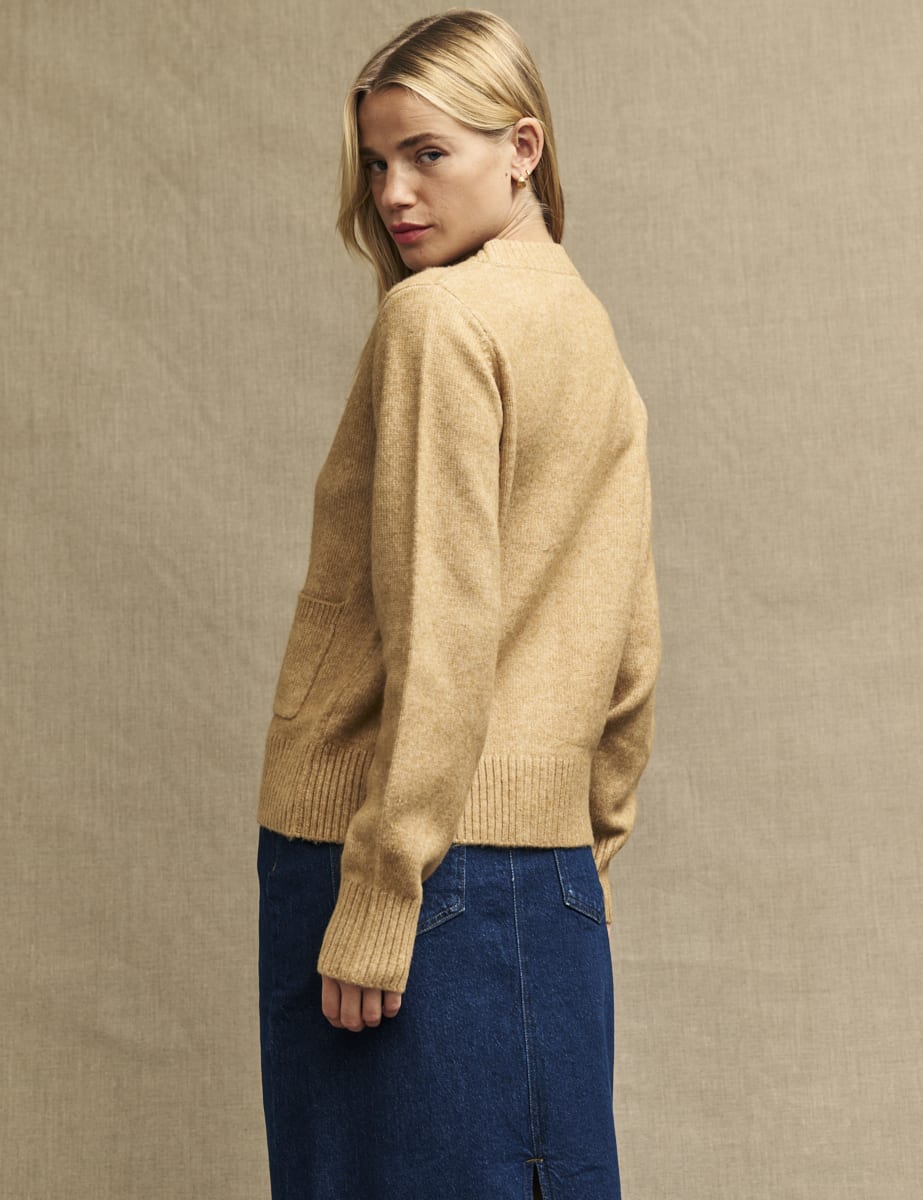 Camel Pocket Detail Knitted Cardigan
