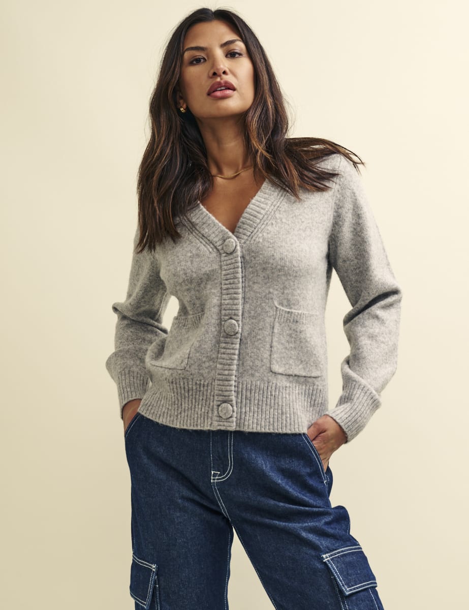 Grey Pocket Detail Knitted Cardigan