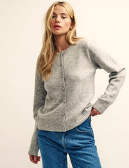 Grey Crew Neck Knitted Cardigan