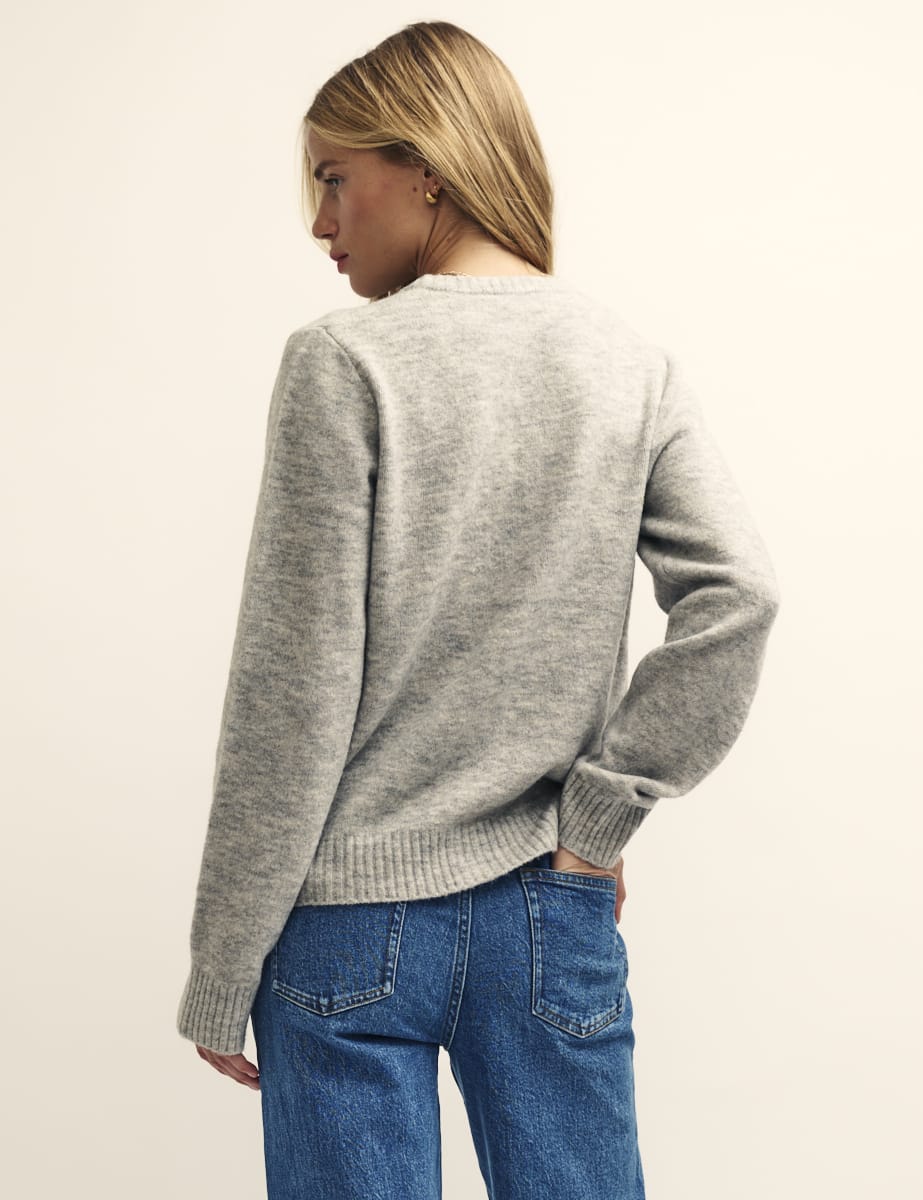 Grey Crew Neck Knitted Cardigan