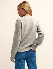 Grey Crew Neck Knitted Cardigan