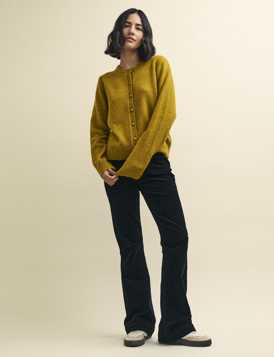 Mustard Yellow Crew Neck Knitted Cardigan