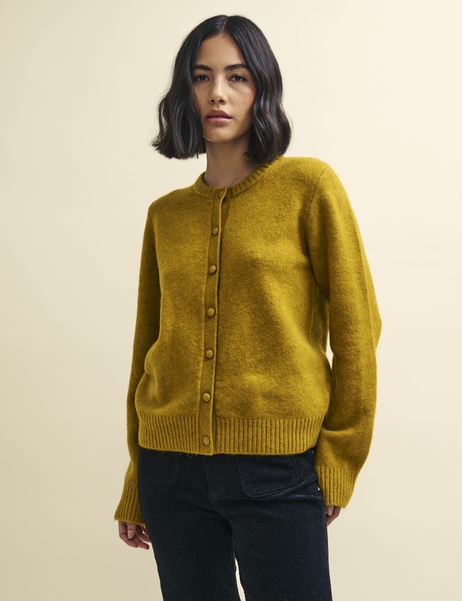 Mustard Yellow Crew Neck Knitted Cardigan