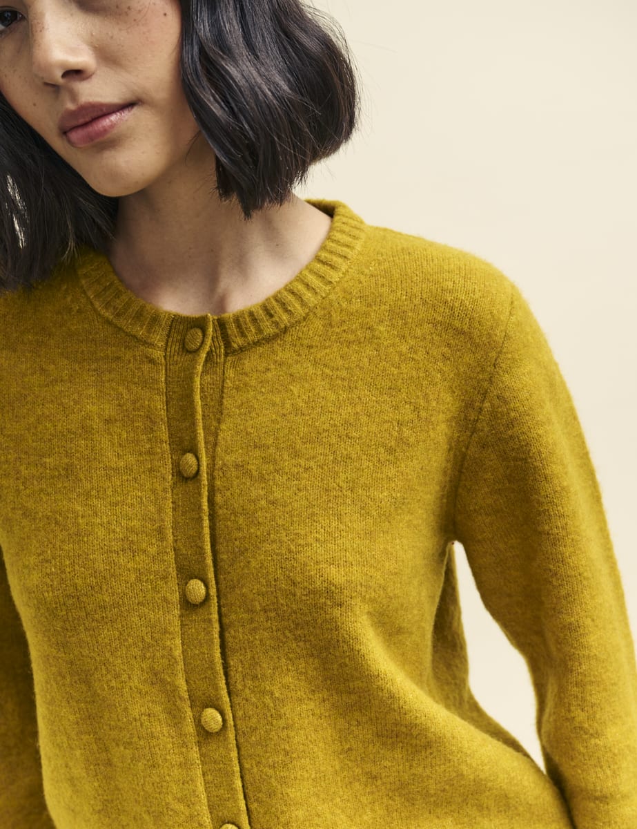 Mustard Yellow Crew Neck Knitted Cardigan