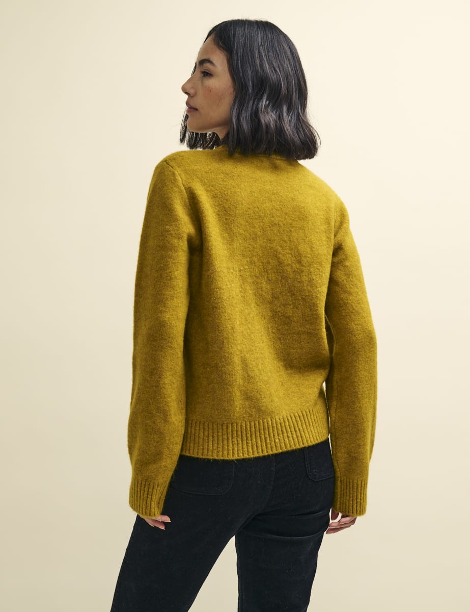 Mustard Yellow Crew Neck Knitted Cardigan