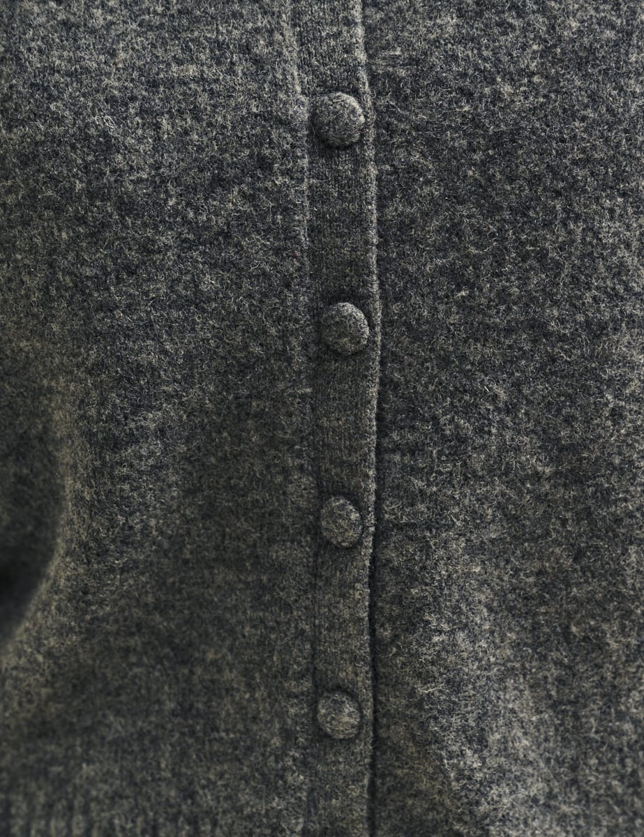 Grey Collared Knitted Cardigan