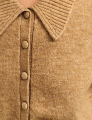 Camel Collared Knitted Cardigan