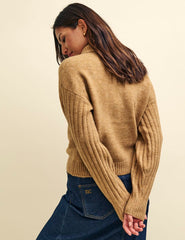 Camel Collared Knitted Cardigan