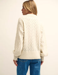 Cream Pointelle Collared Cardigan