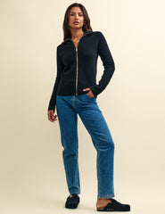 Black Fluffy Zip Through Cardigan