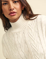 Cream Cable Knit Funnel Neck Oversized Sleeveless Jumper