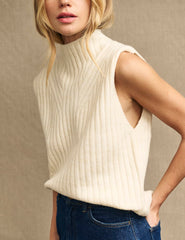 Cream Funnel Neck Rib Oversized Knitted Tabard