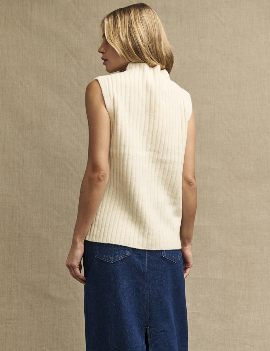 Cream Funnel Neck Rib Oversized Knitted Tabard