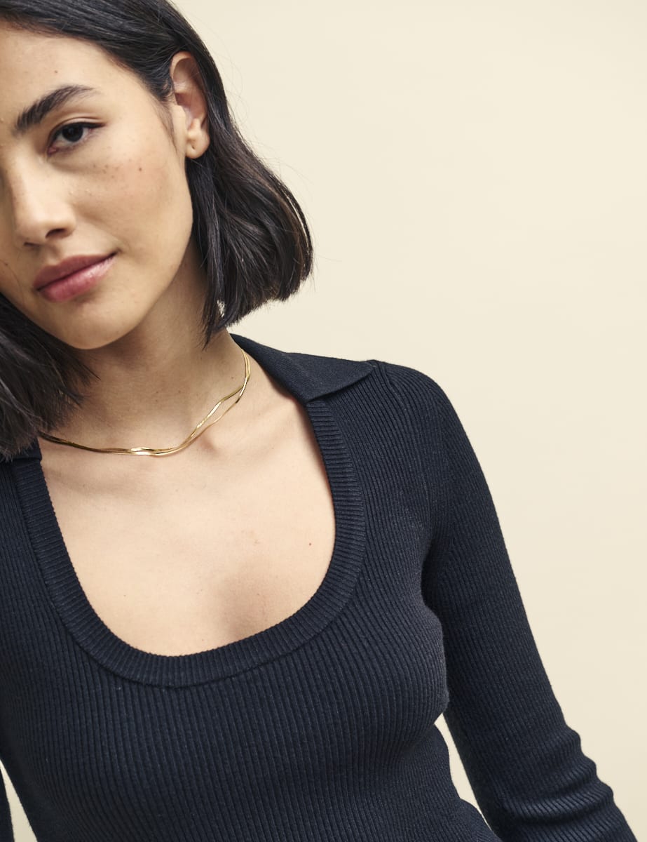 Black Scoop Neck Collar Knitted Midi Dress