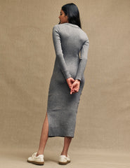Grey Scoop Neck Collared Knitted Midi Dress