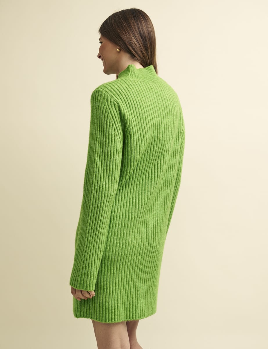 Fearne Cotton Lime Green Funnel Neck Rib Knitted Mini Dress