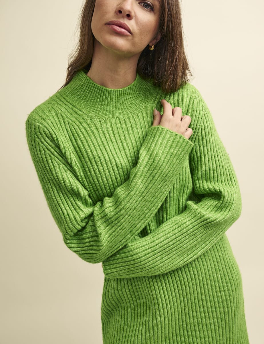 Fearne Cotton Lime Green Funnel Neck Rib Knitted Mini Dress