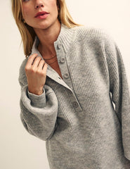 Grey Button-Up Funnel Neck Knitted Mini Dress