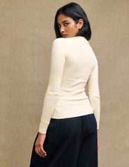 Fearne Cotton Cream Scoop Neck Collared Knitted Top