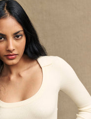 Fearne Cotton Cream Scoop Neck Collared Knitted Top