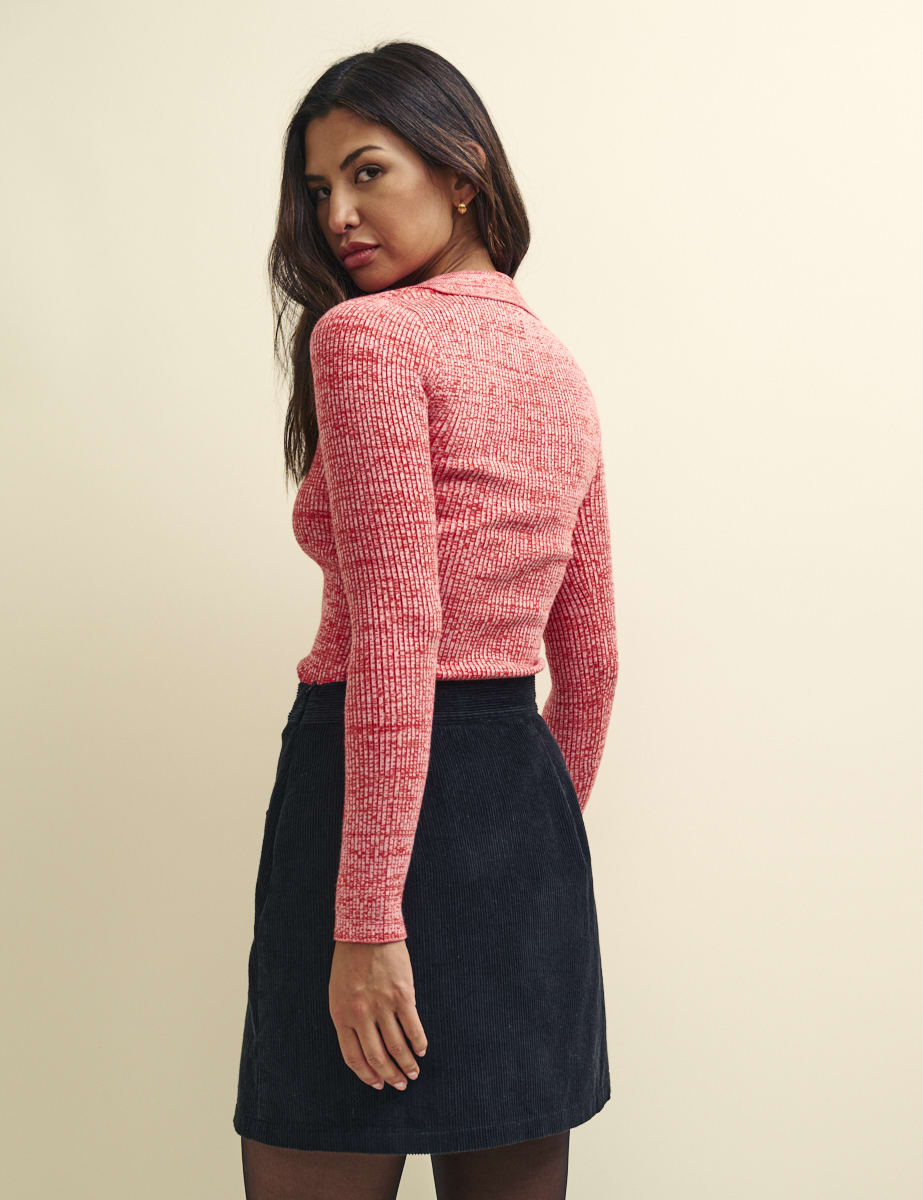 Pink Scoop Neck Collar Knitted Top
