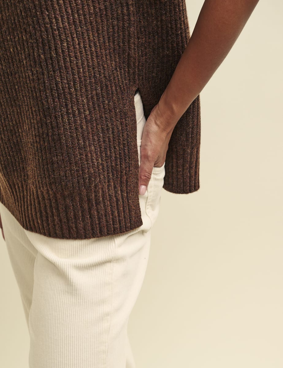 Brown Roll Neck Oversized Knitted Tabard