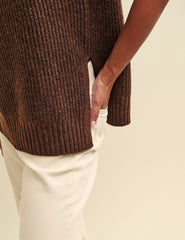 Brown Roll Neck Oversized Knitted Tabard