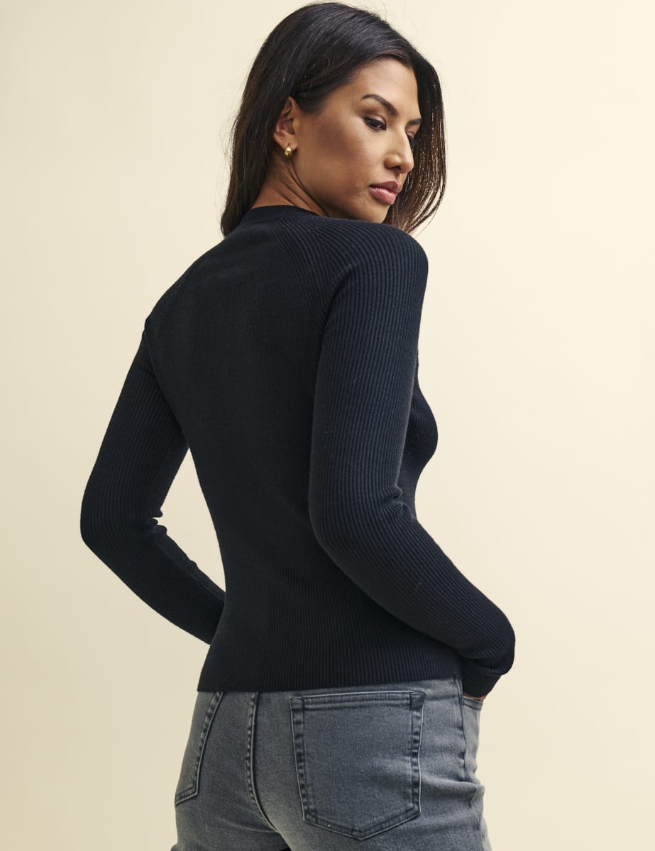 Fearne Cotton Black Side Button Knit Rib Top