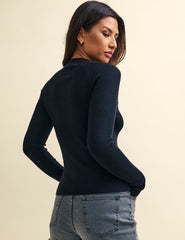 Fearne Cotton Black Side Button Knit Rib Top