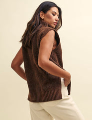 Brown Roll Neck Oversized Knitted Tabard