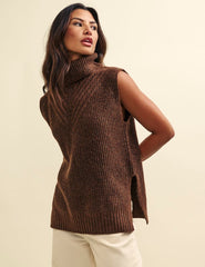 Brown Roll Neck Oversized Knitted Tabard