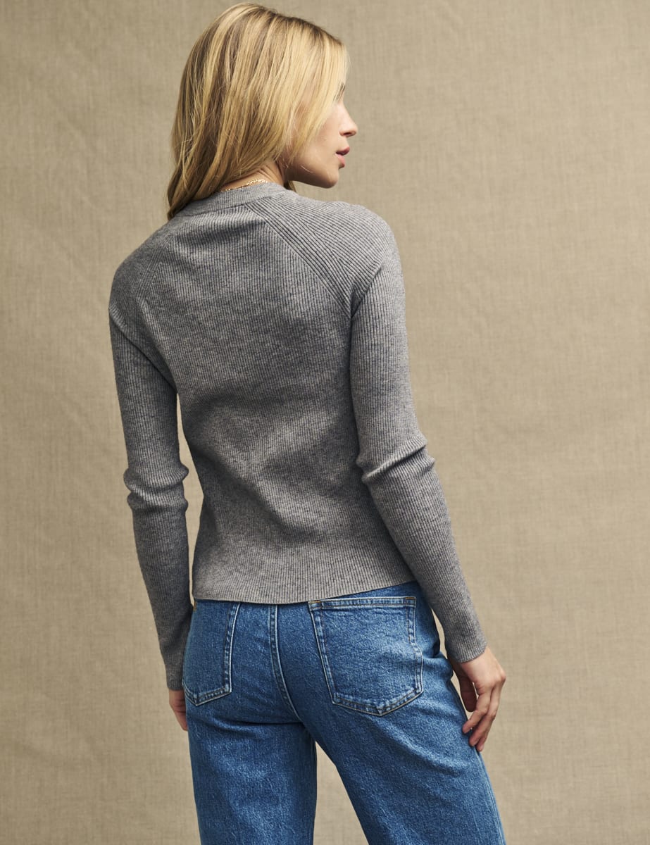 Grey Side Button Knit Rib Top