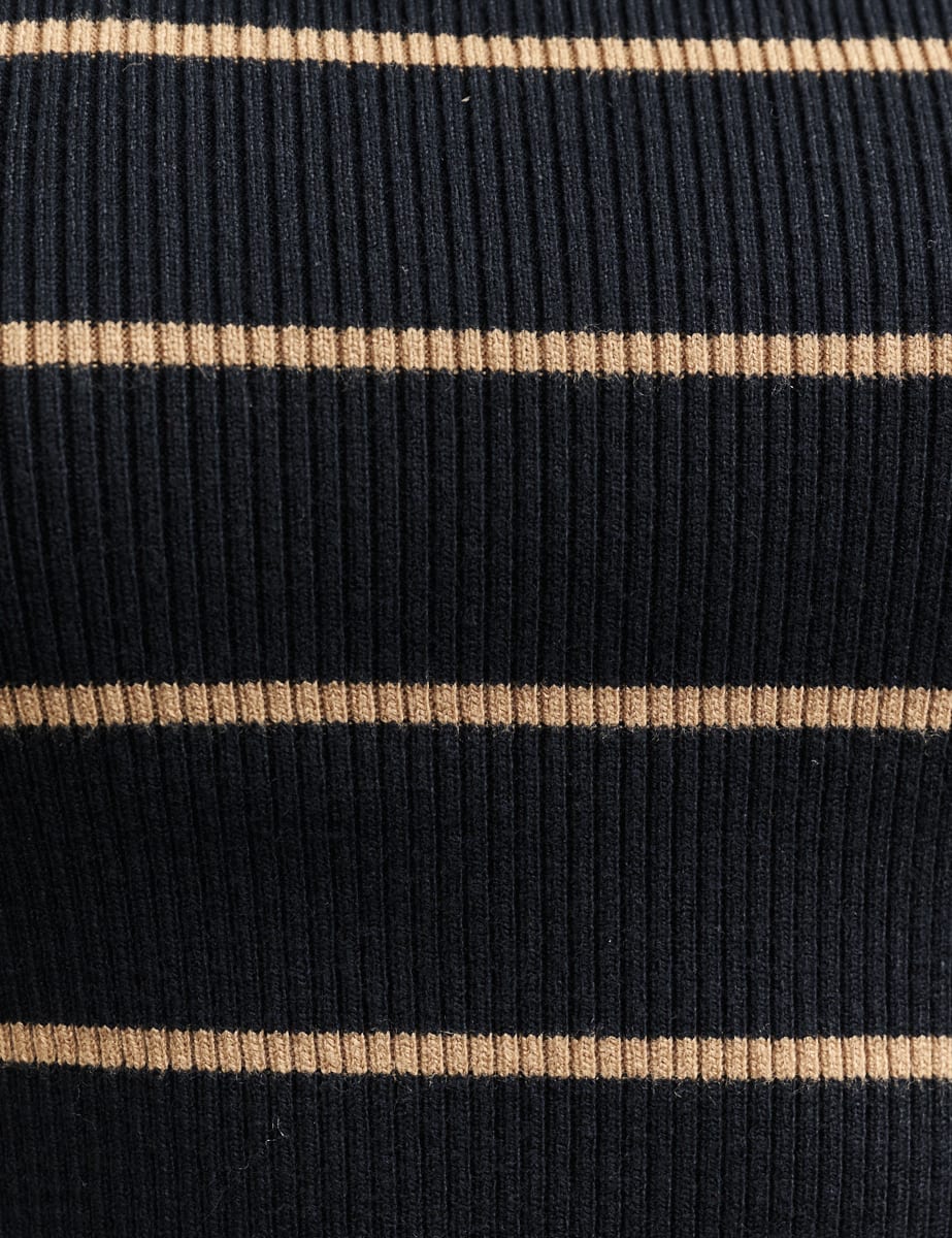 Black Stripe Crew Neck Knitted Top