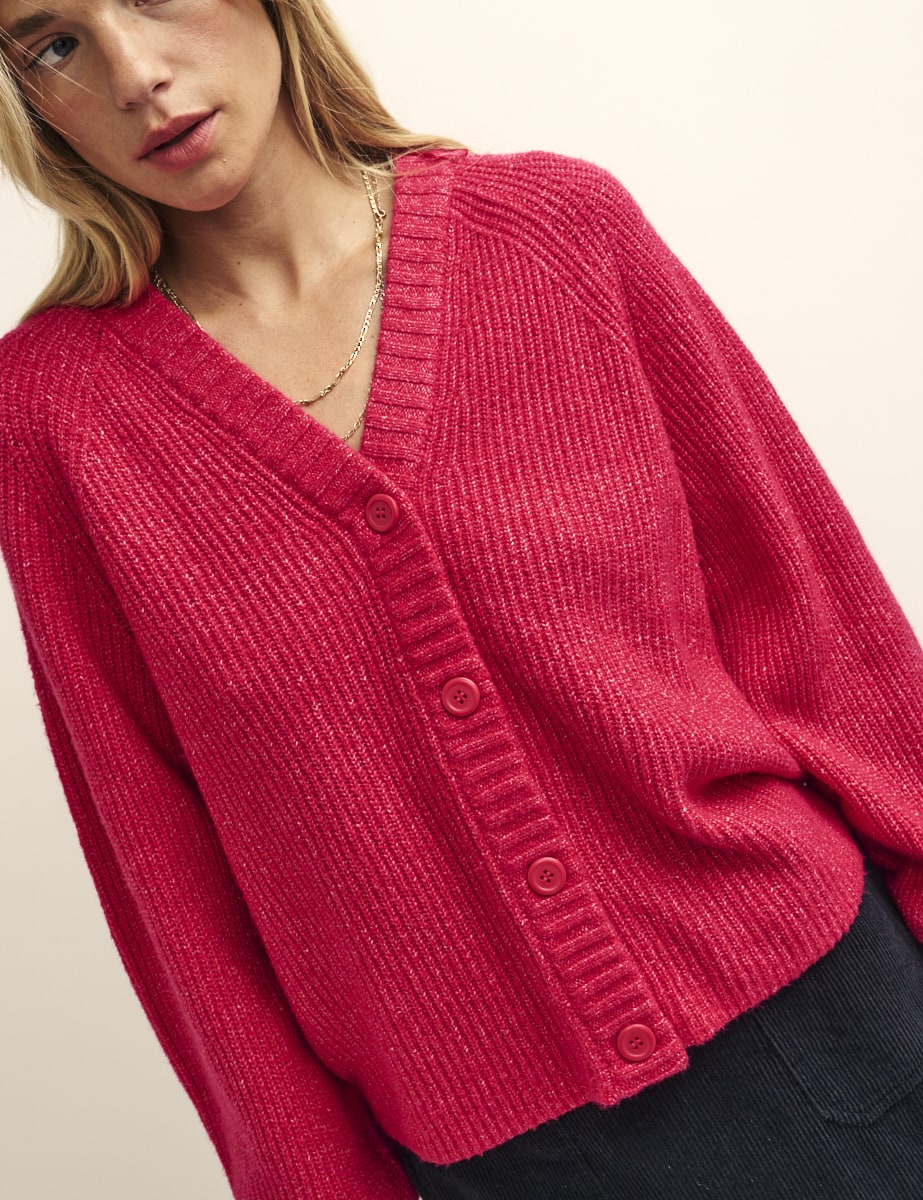Fearne Cotton Pink Rib Knit V-Neck Cardigan