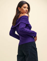 Purple Bardot Rib Knit Top