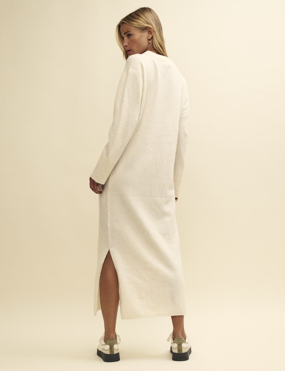 Cream Oversized Knitted Maxi Dress