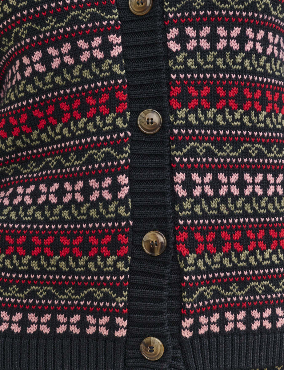 Pink and Red Jacquard Knitted Cardigan
