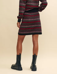 Pink and Red Jacquard Knitted Mini Skirt