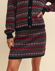Pink and Red Jacquard Knitted Mini Skirt
